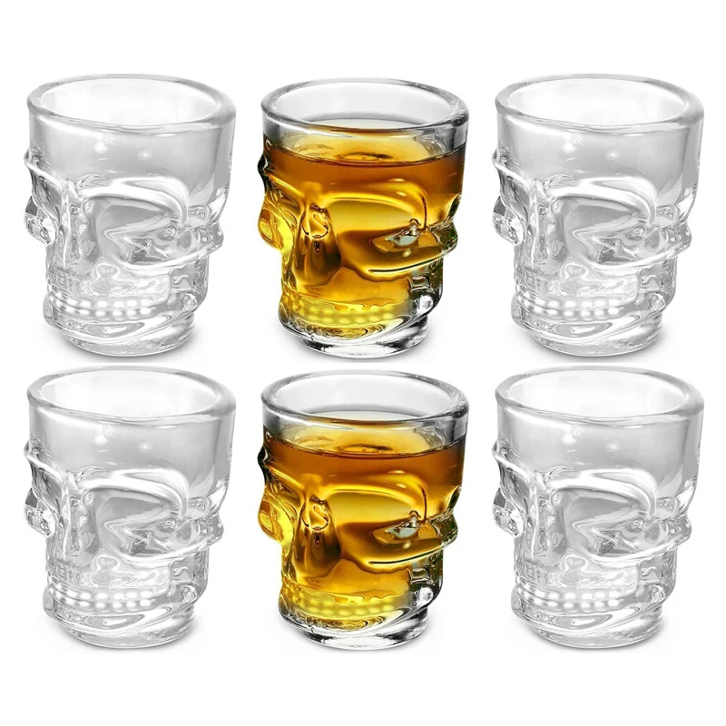 Wine Vodka Beer - 1/2Pcs 해골 머리 샷 유리 컵